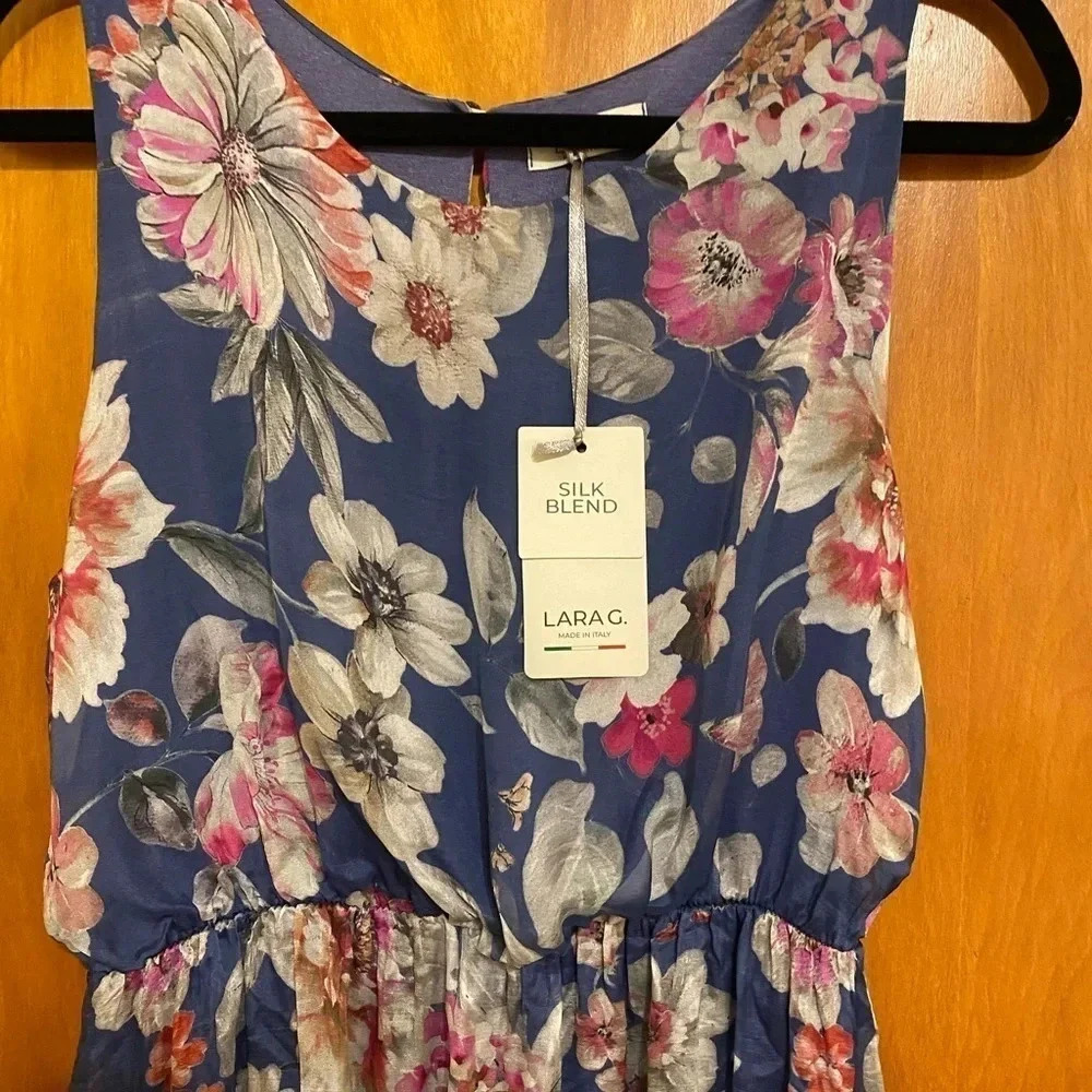 Laraq Silk Blend Denim Floral Maxi Dress Women’s Size Large - Picture 4 of 10